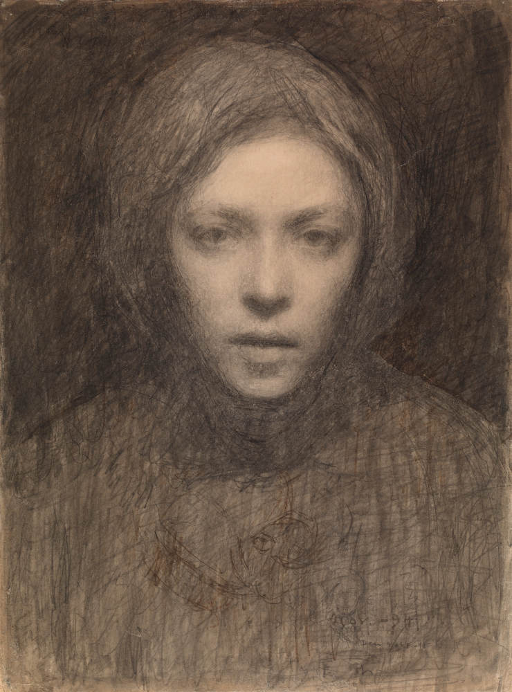 A young woman stares at the viewer, the view hazy and obscured