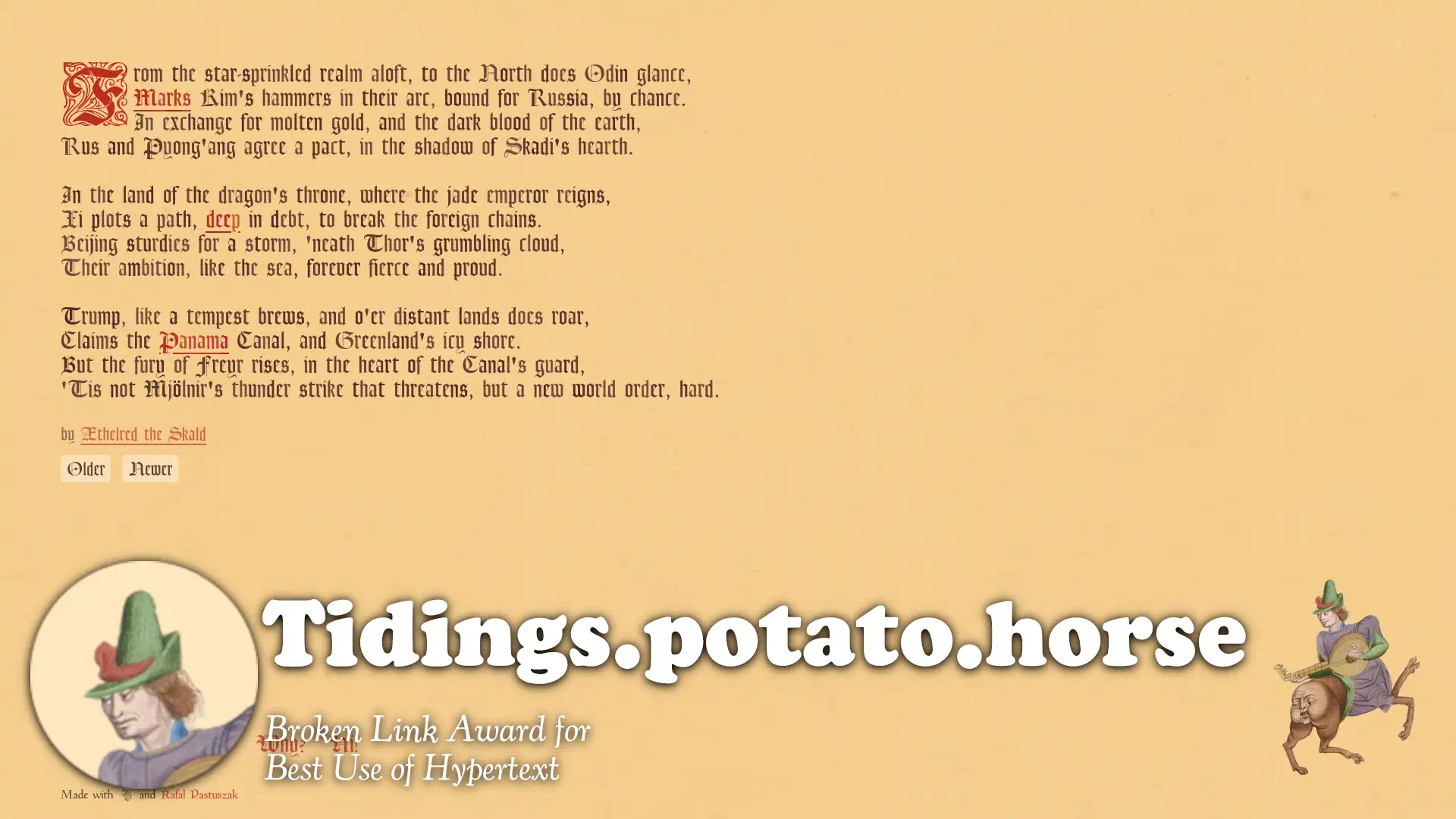 The Broken Link Award for Best Use of Hypertext goes to… Tidings.potato.horse!