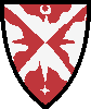 Quarterly per saltire gules and argent, overall a saltire wavy surmounted by a four-pointed mullet counterchanged; in chief a crescent and in base a four-pointed mullet, both of the second.
